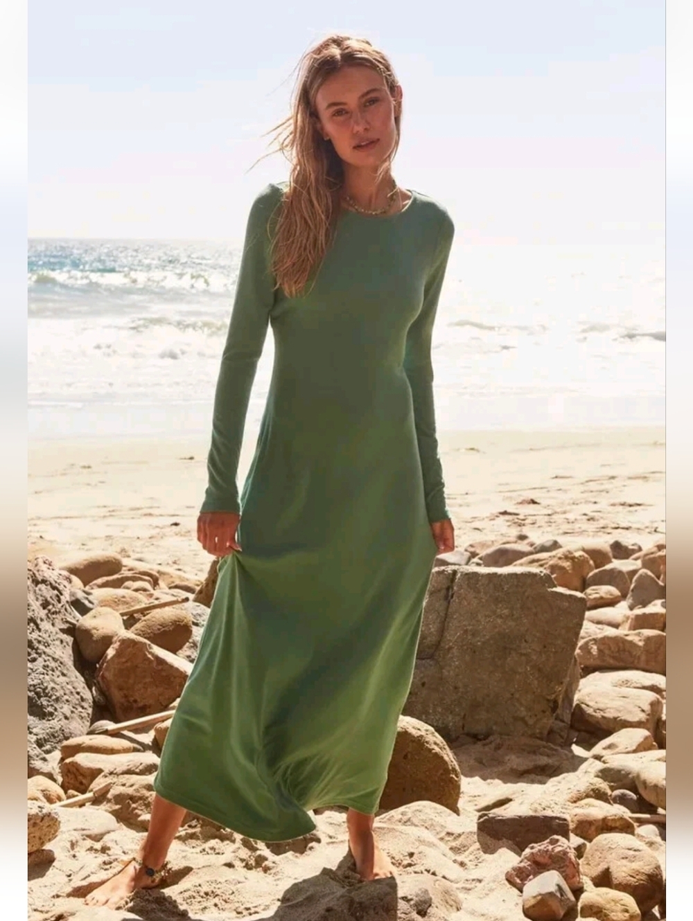 Free People Beach‎ Womens Maxi Dress NWT Aubre Open-Back Backless Green Medium - Picture 14 of 15